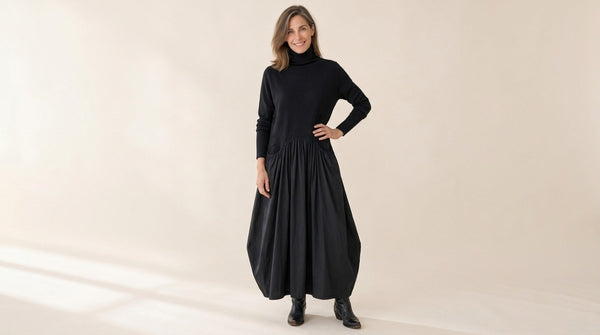 Hermine | Robe longue col montant à poches