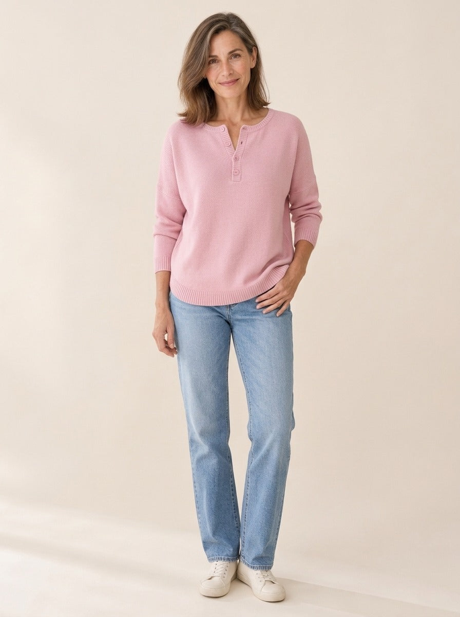Helena | Pull en maille boutonné style Henley