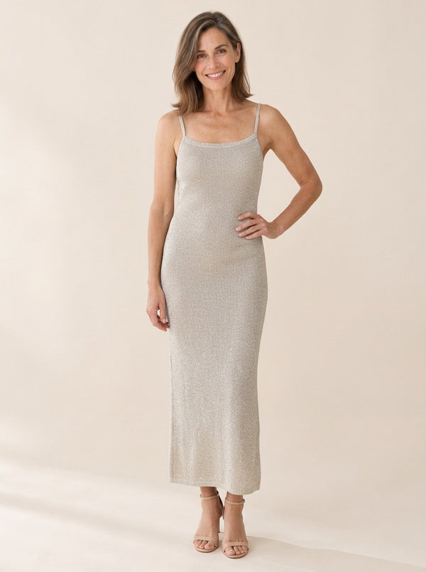 Cassandre | Robe en Maille Scintillante Champagne