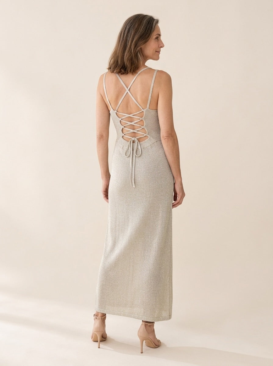 Cassandre | Robe en Maille Scintillante Champagne