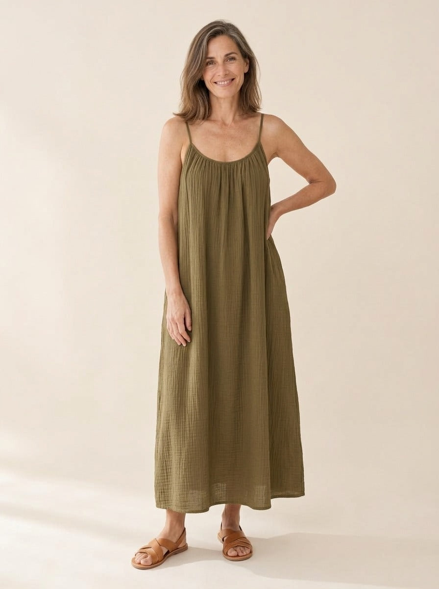 Céleste | Robe gaze de coton dos nu