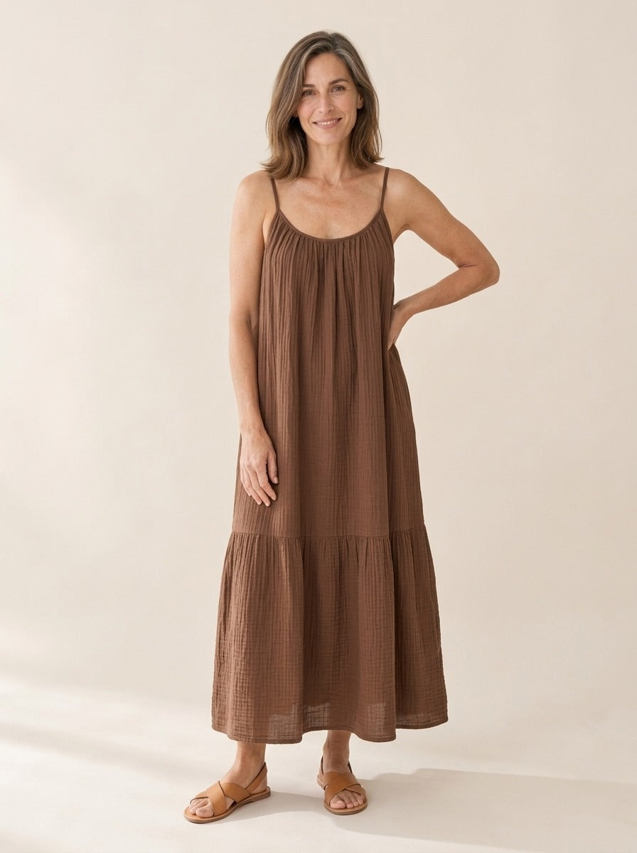 Céleste | Robe gaze de coton dos nu