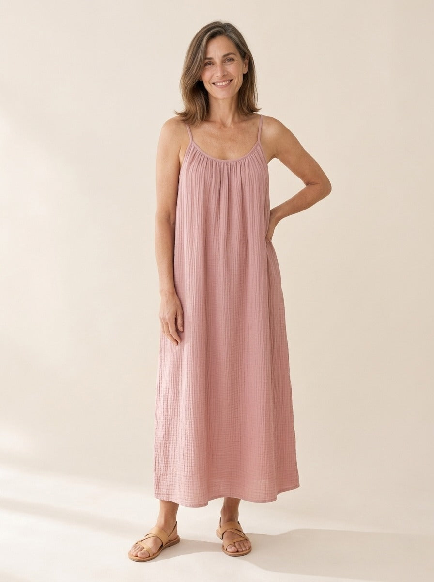 Céleste | Robe gaze de coton dos nu
