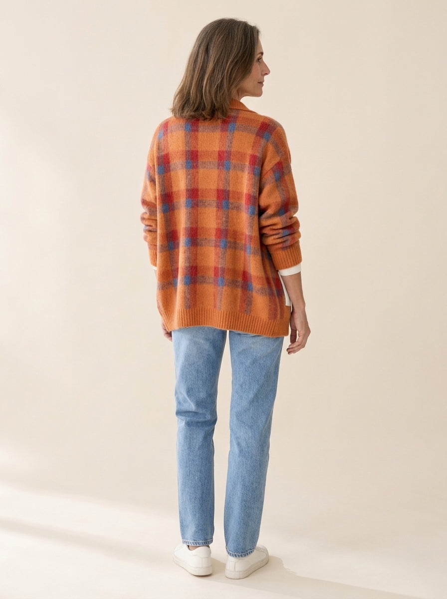 Megan | Cardigan en maille à carreaux boutonné