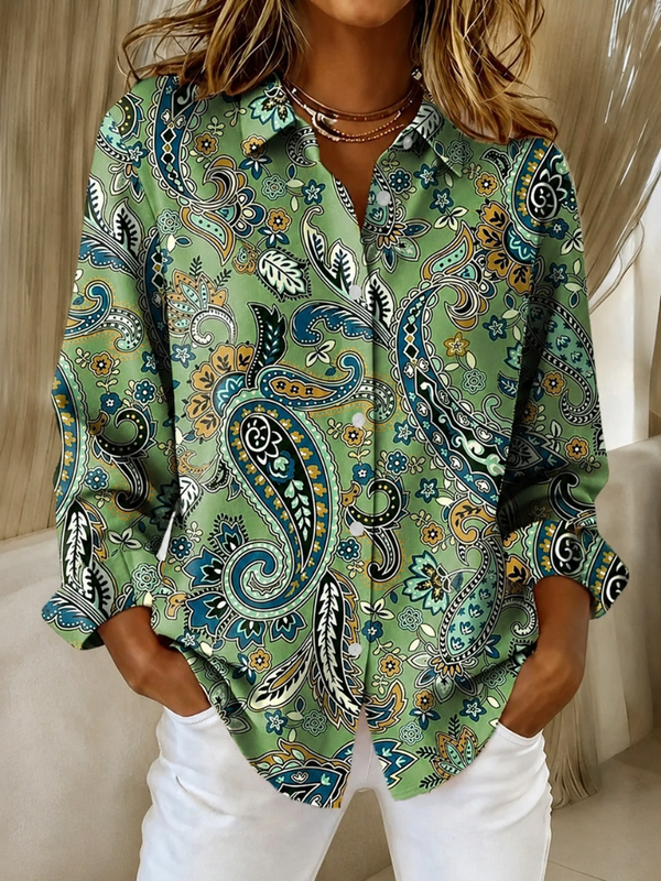 Catherine™ | Blouse à motif cachemire et boutons