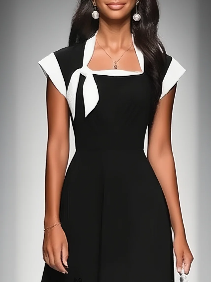 Ariane | Robe midi pour femme à décolleté carré et manches color block