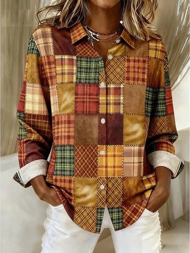 Marthe™ | Blouse à motif patchwork coloré et boutons