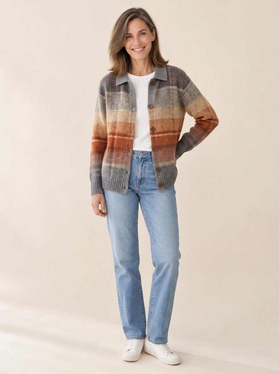 Edith | Cardigan à carreaux ombrés aux tons automnaux