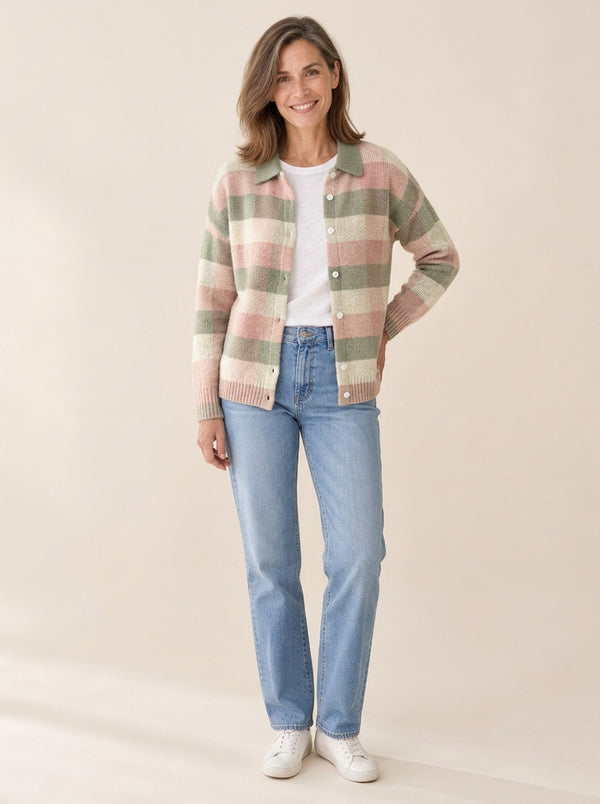 Grace | Gilet en maille à carreaux pastel