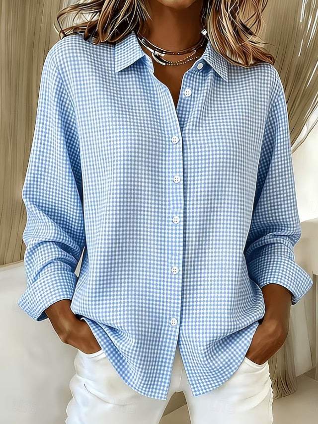 Hélène™ | Blouse ample à carreaux boutonnée