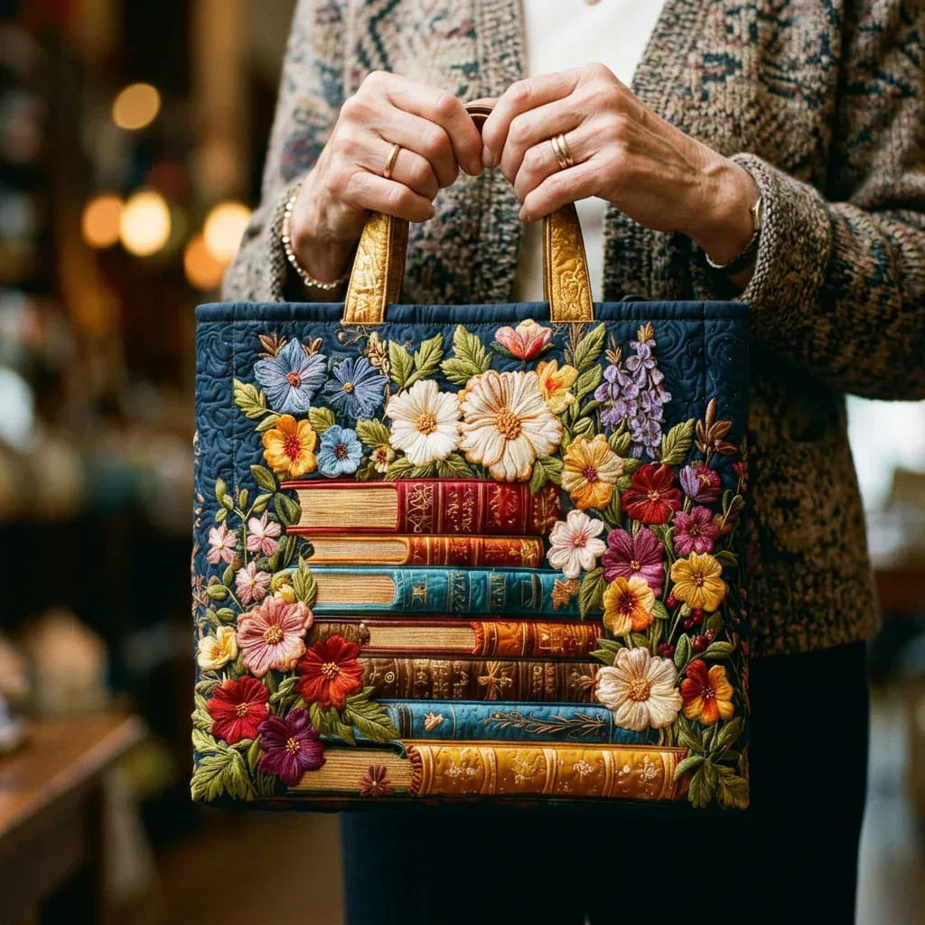 Sixtine | Sac cabas artisanal Imprimé floral et livres