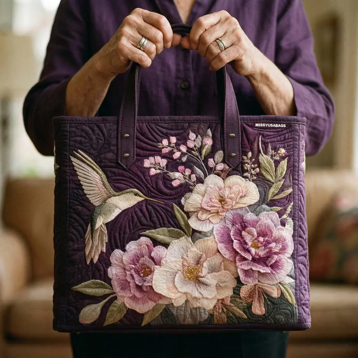 Domitille | Sac matelassé artisanal Colibris et orchidées