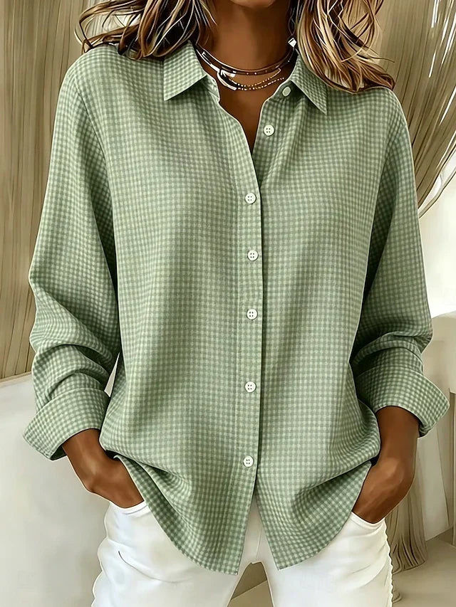 Hélène™ | Blouse ample à carreaux boutonnée