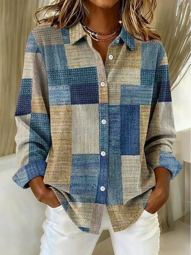 Marthe™ | Blouse à motif patchwork coloré et boutons