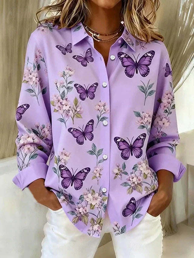 Dahlia™ | Blouse à papillons boutonnée